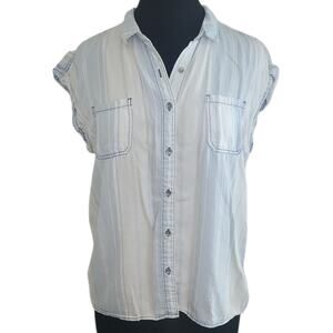 Mossimo Striped Lyocell Blouse Blue White Button Front M